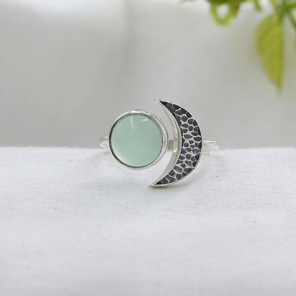 Half Moon Aqua Chalcedony Silver Ring, 100% 925 Sterling Silver Handmade Jewelry, Unisex Jewelry Ar8929