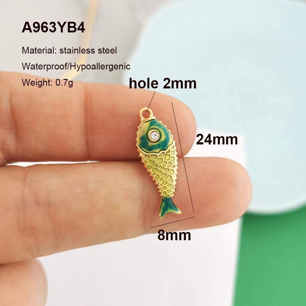 2pcs/lot Stainless Steel Pendant Charm Key Fish Lobster Flower Shell Conch Cherry Enamel Necklace Gold PVD