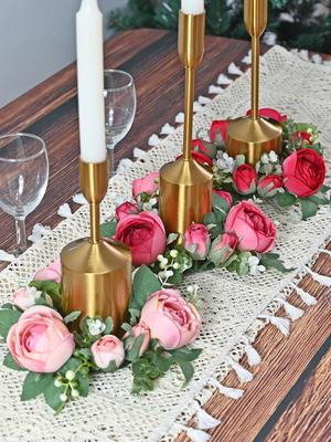 2 Pcs Valentine's Day Artificial Flower Wreaths Candle Rings Wreath Candle Ring Floral Garland Table Centerpiece Decoration for Wedding Home Farmhouse