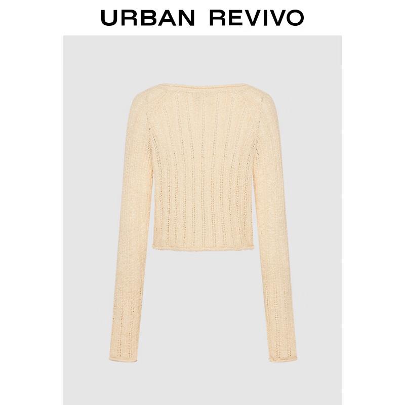 UR Women's Hollow-Out Round Neck Long Sleeve Knit Sweater