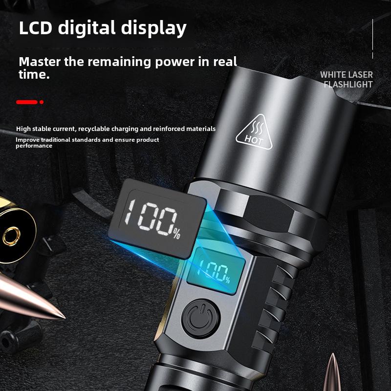 High-Power Portable Flashlight with Type-C Charging, Long-Range Beam, Telescopic Focus, and Power Display.