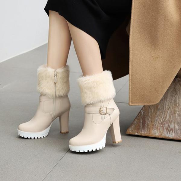 Dámské kotníkové boty na vysokém podpatku podzim a zima nové voděodolné stolkové silný podpatek velká velikost nadýchané kotníkové boty