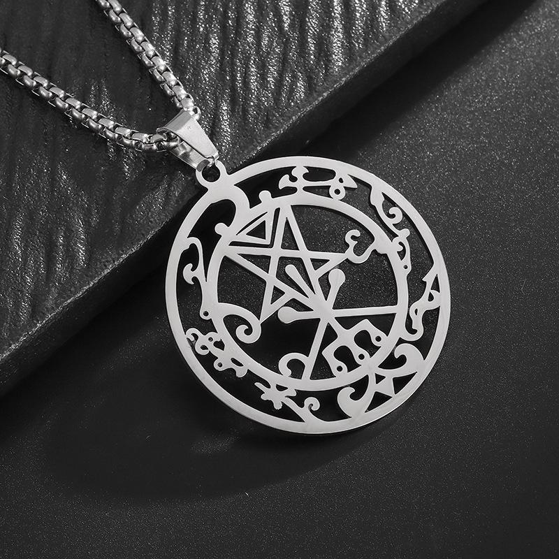 European and American Lucifer Satan Demon Hollow Five Pointed Star Necklace Stainless Steel Fashion Pendant Ornament