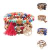 4Pcs Unisex Fashion Wooden Beads Tassel Strand Bangle Bracelet Jewelry Gift