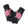 Soft Winter Gloves Embroidered Flower All Finger Gloves Knitted Gloves  Outdoor Cycling Driving