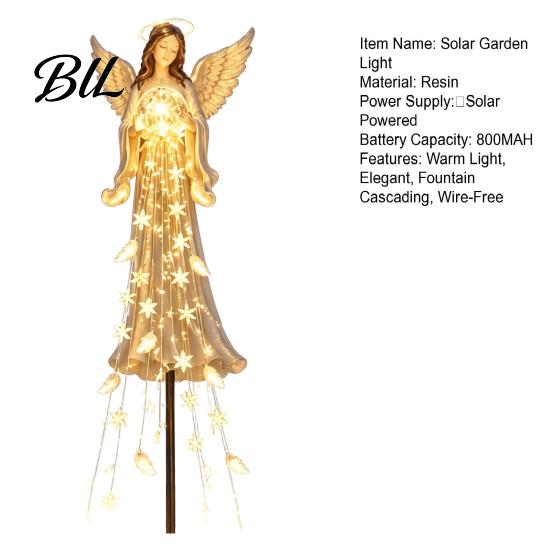 Waterproof Pathway Lighting Solar Powered Angel Remembrance Garden Light, Resin Blessing Fountain Statue with Cascading LED Warm Lights, Outdoor