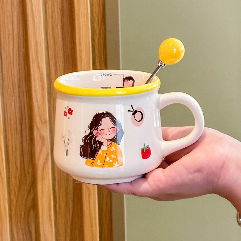 A family of four cute ceramic mugs, high-value household drinking cups, children's breakfast, milk cups, birthday gifts