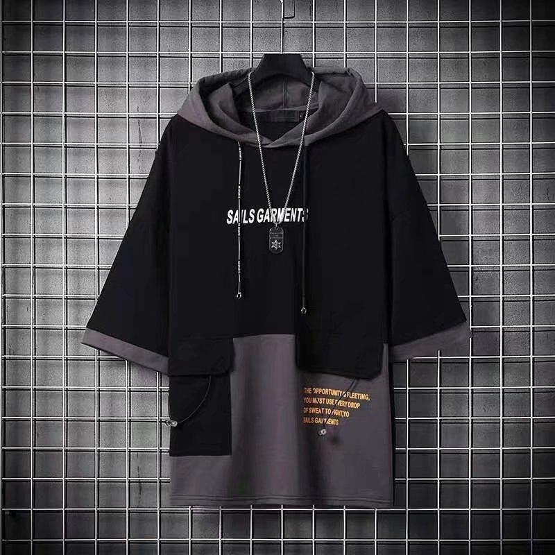 Summer Short Sleeve Hooded T Shirts Casual Clothes Men