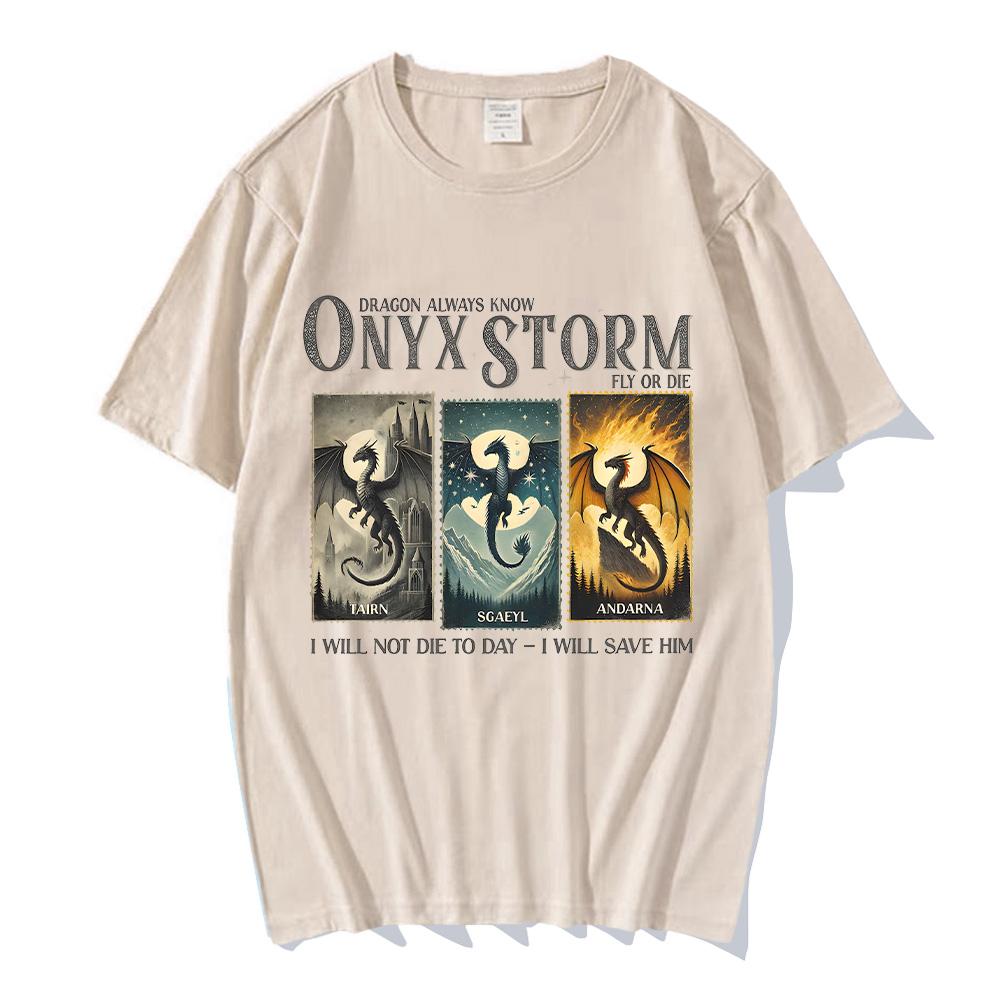 Onyx Storm Cotton T-shirt Violet Sorrengail Fourth Wing T-shirt Onyx Storm Dragons I Will Save Him Clothes Unisex Summer Y2K Tee