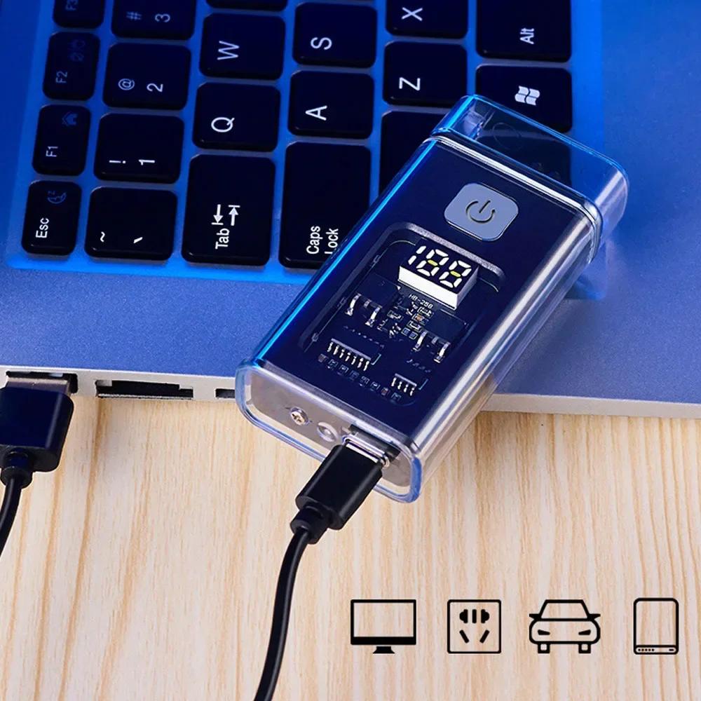Fashionable USB Electronic Pulse Digital Display Induction Lighter Men Windproof Plasma Outdoor Camping Small Tool Accessories