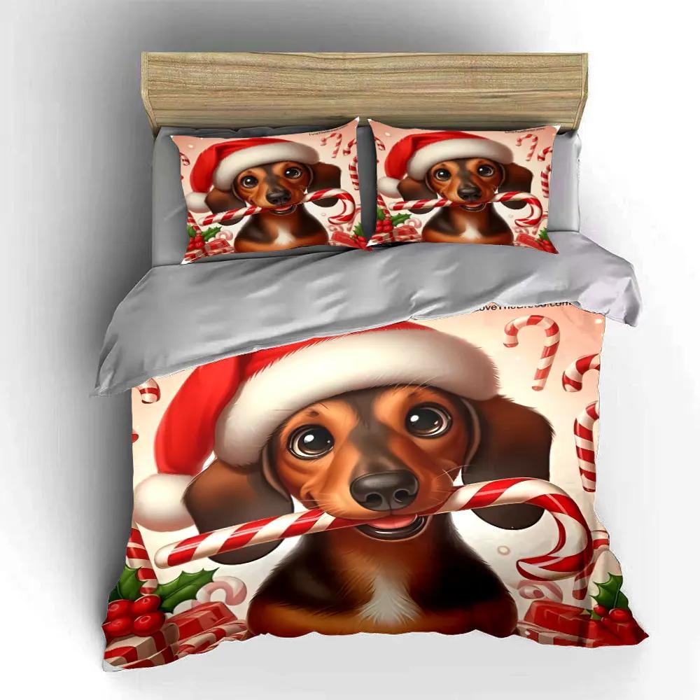 Christmas Dog Theme Decor Set Soft Comfortable Duvet Cover Bedding Set Included 1*Duvet Cover & 2*Pillowcases gift