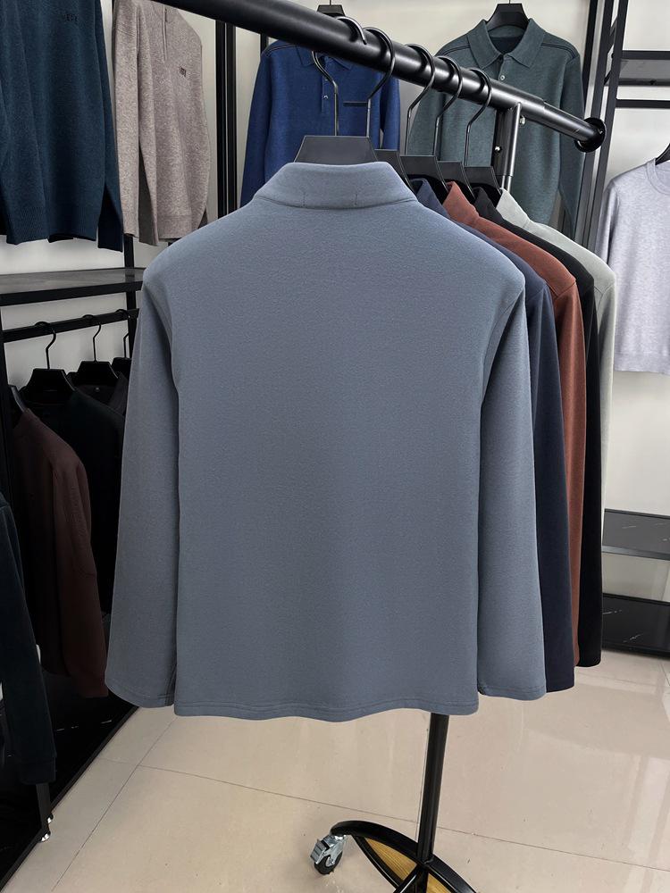 Herrställ med ståkrage, enfärgad, långärmad, varm baslager-t-shirt