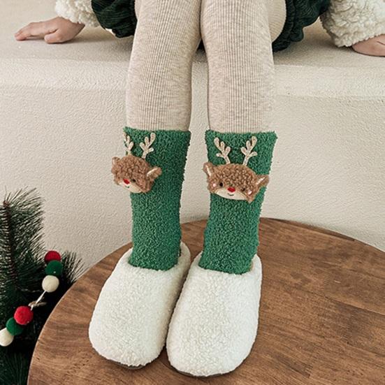 1 Pair Plush Christmas Socks with Non-Slip Grip Festive Holiday Floor Socks Soft Warm Fleece Stockings Gifts for Kids Adults