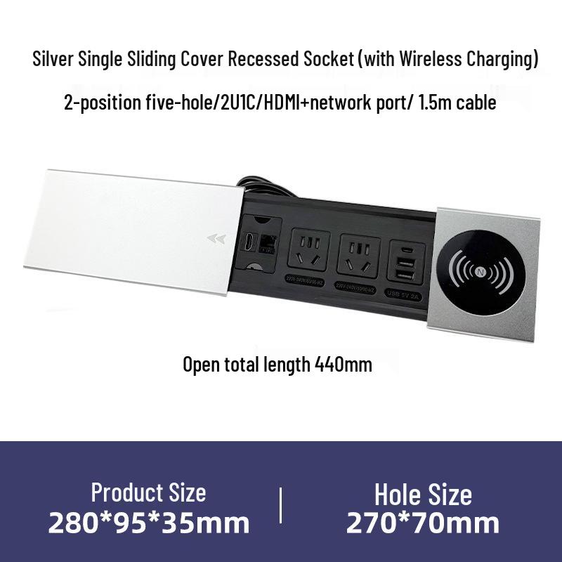 Office Desktop Sliding Cover USB Network Socket Power Strip