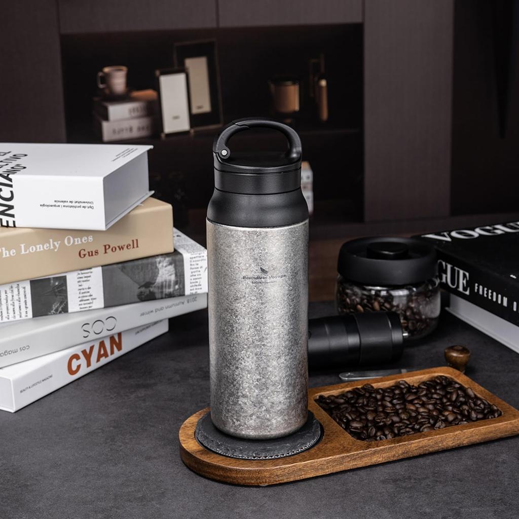 Boundless Voyage Titanium Water Bottle, Double-Walled Wall, Vacuum Insulated, Keeps Drinks Hot or Cold, 600ml, Lightweight, Durable, Rust-Resistant,