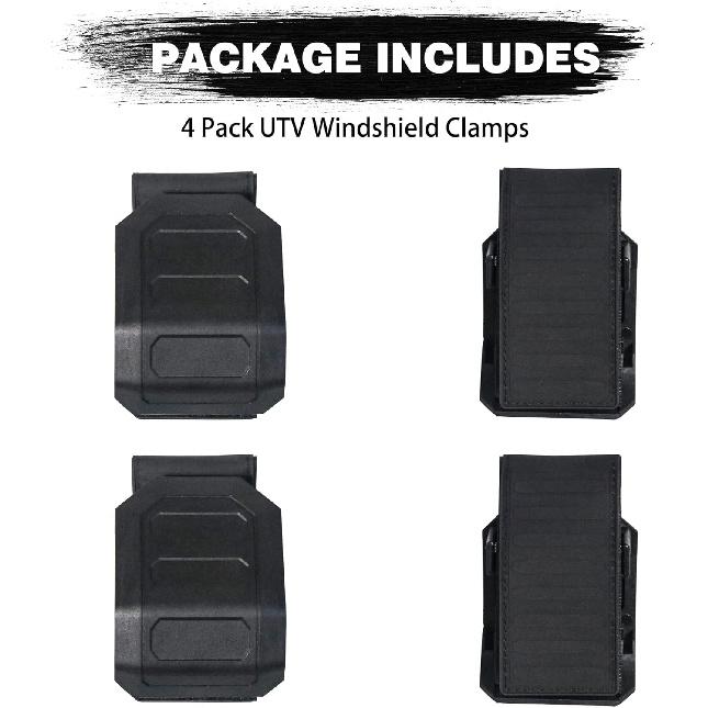 UTV Windshield Mount Clamps Straps Kit Compatible with Polaris Ranger RZR, Can Am Maverick X3, Yamaha Rhino YXZ, Kawasaki Mule Teryx Front Windshield