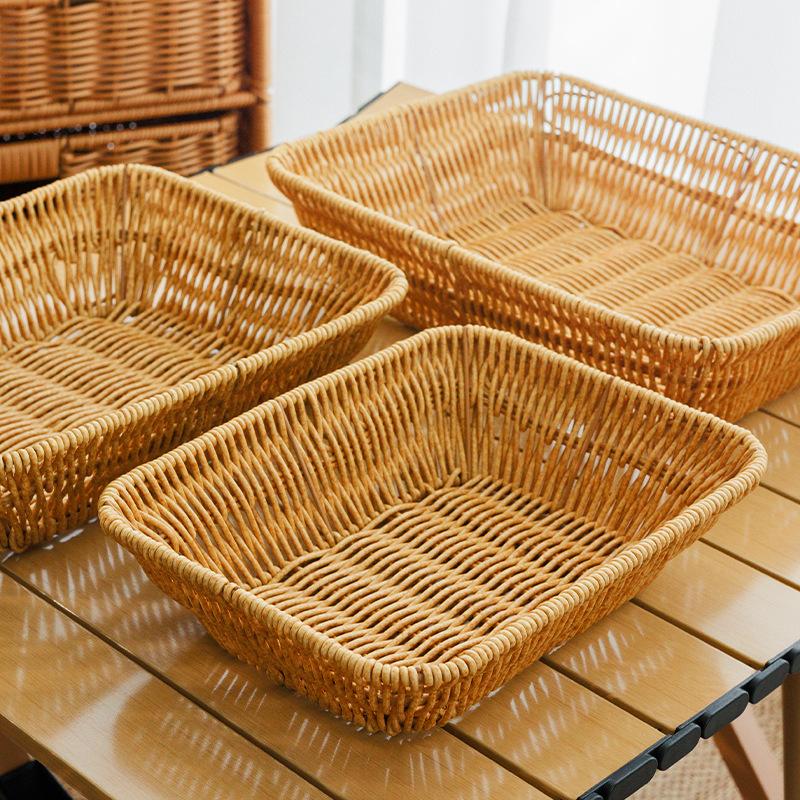 Woven Storage Basket Imitation Rattan Organizer Fruit Bread Container Home Kitchen Restaurant Display Tray Durable Multi-Use