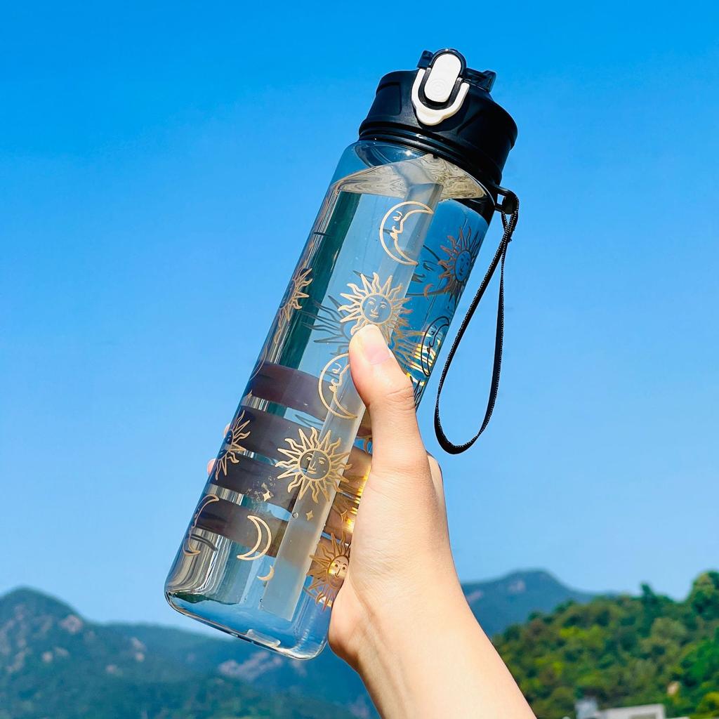 800ml Large Capacity Sports Transparent Water Bottle Leakproof Flower Plastic Drinking Bottles Outdoor Cycling Hiking Gym Jugs