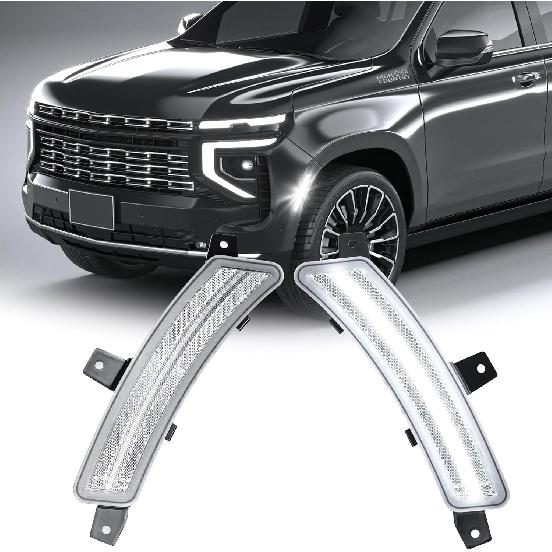 

R&F Auto LED Side Marker Lights for 2025 Tahoe Yukon XL (6th Gen) 2PCS Front Bumper Fender Sidemarker Lamp Assembly White Escalade ESV Turn Signal 2025+ Clear lens White