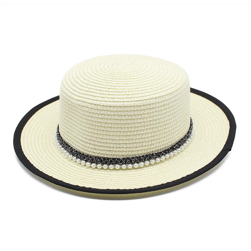 Straw Hat Women'S French Retro Small Fresh Hat British White Flat Top Top Hat Trendy Ins Summer