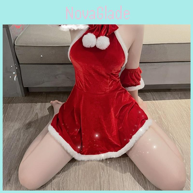 Christmas Costume Sexy Dress With Sleeveless Top And Seven Quarter Pants For Young Women