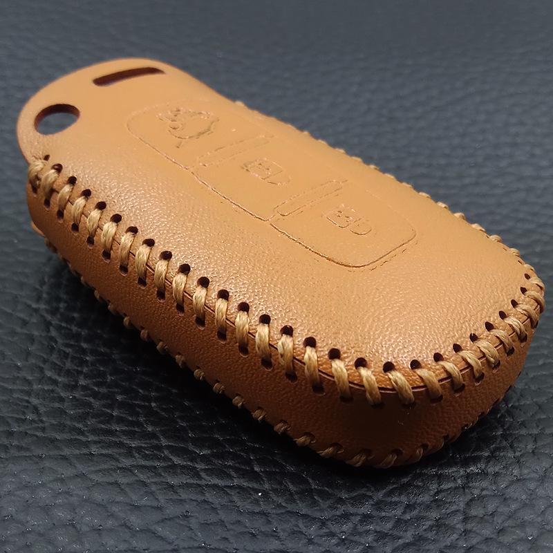 Brown Hand-Stitched Key Case for Hyundai Models: IX35, Elantra, Sonata, Rohens, Tucson