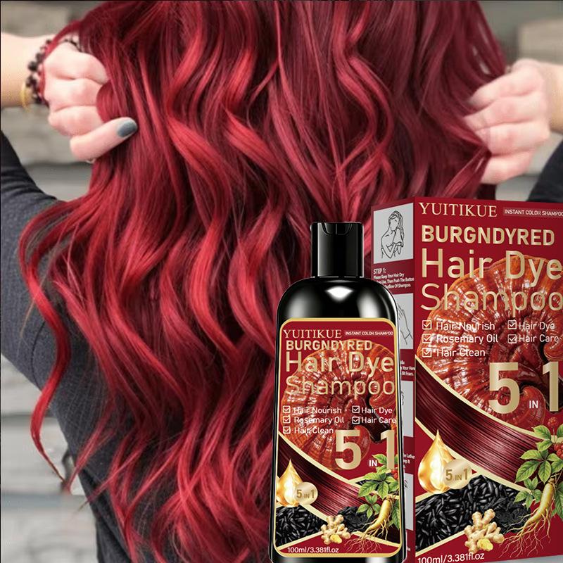 YUITIKUE Champú Tinte para el Cabello Borgoña 7 en 1 100ml - Color Vibrante de Larga Duración con Cuidado Nutritivo Botánico