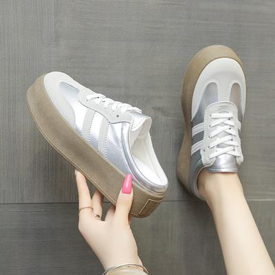 Buty damskie bez pięty, małe białe, nowe letnie, damskie, na grubej podeszwie, wsuwane, z zakrytą piętą, półkapcie