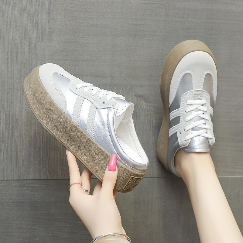 Absatzlose kleine weiße Schuhe Damen neu Sommer Damen Schuhe dicksohlig ein Pedal Taschenkopf halbe Pantoffeln