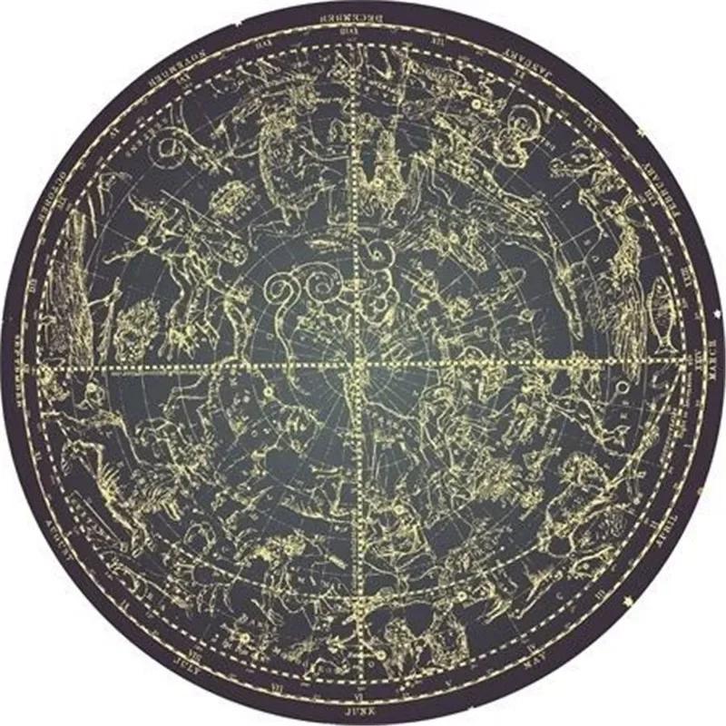 Mystery Constellation Printed Round Carpet Sun and Moon Living Room Rugs Camping Picnic Mats Anti-Slip Yoga Mat for Living Room