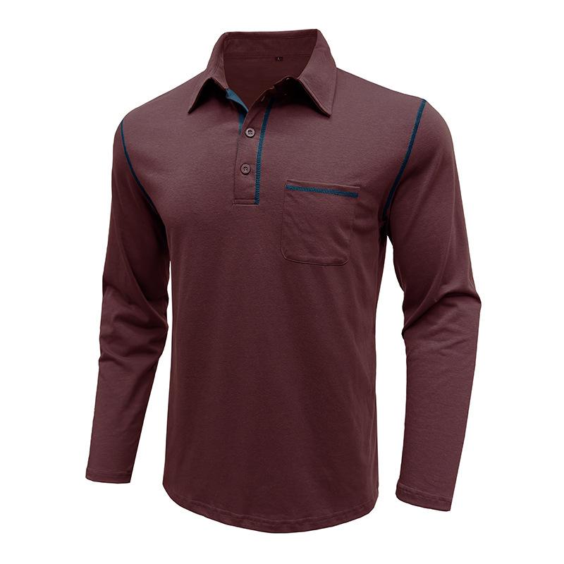 Autumn and Winter Men's Casual Long-sleeved Polo Men's Lapel T-shirt Colour Blocking Tops