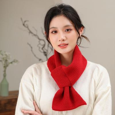 Solid Color Neck Thermal Warmer Soft Cross Short Scarf Fashion Knitted Scarf  Autumn Winter