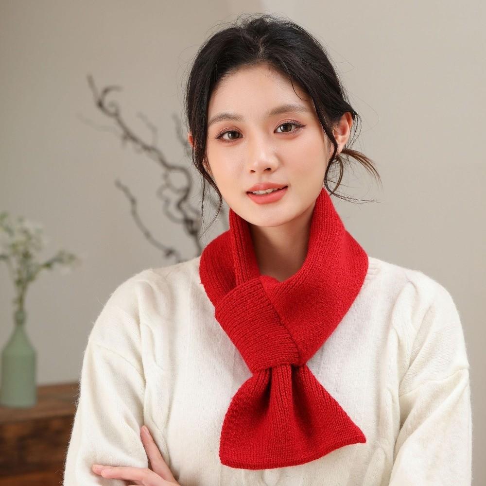 Soft Neck Thermal Warmer Solid Color Cross Short Scarf Fashion Knitted Scarf  Autumn Winter