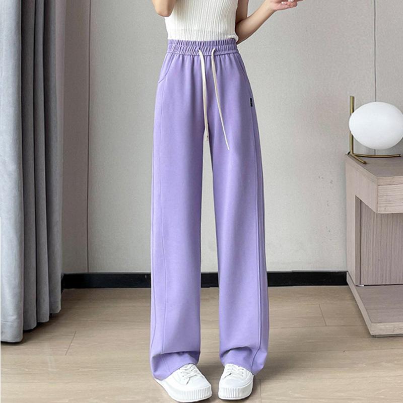 Autumn Winter Elastic Waist Solid Color Loose Casual Wide Leg Pants Women Simple All-match Straight Trousers