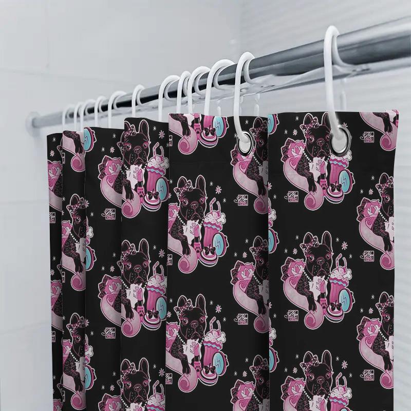 Gothic Kawaii Bat Shower Curtain Halloween Spooky Decor Cute Dark Aesthetic Room Divider Home Decor