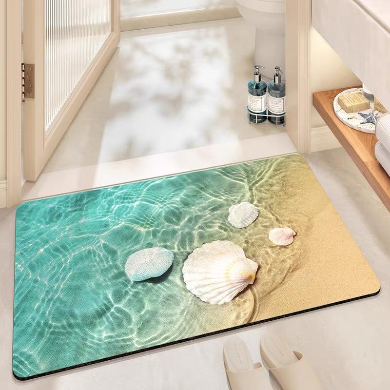 VIKAMA Fresh And Clean Bathroom Carpet, Summer Ocean-Style Water-Absorbing And Anti-Slip Floor Mat For Home Decoration