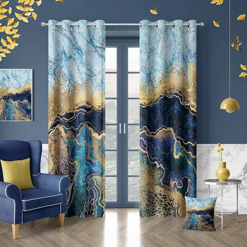 Marble Print Window Curtain with Grommet Hook European Simplicity Style Curtains for The Bedroom 2pcs Home Decor Fast Delivery