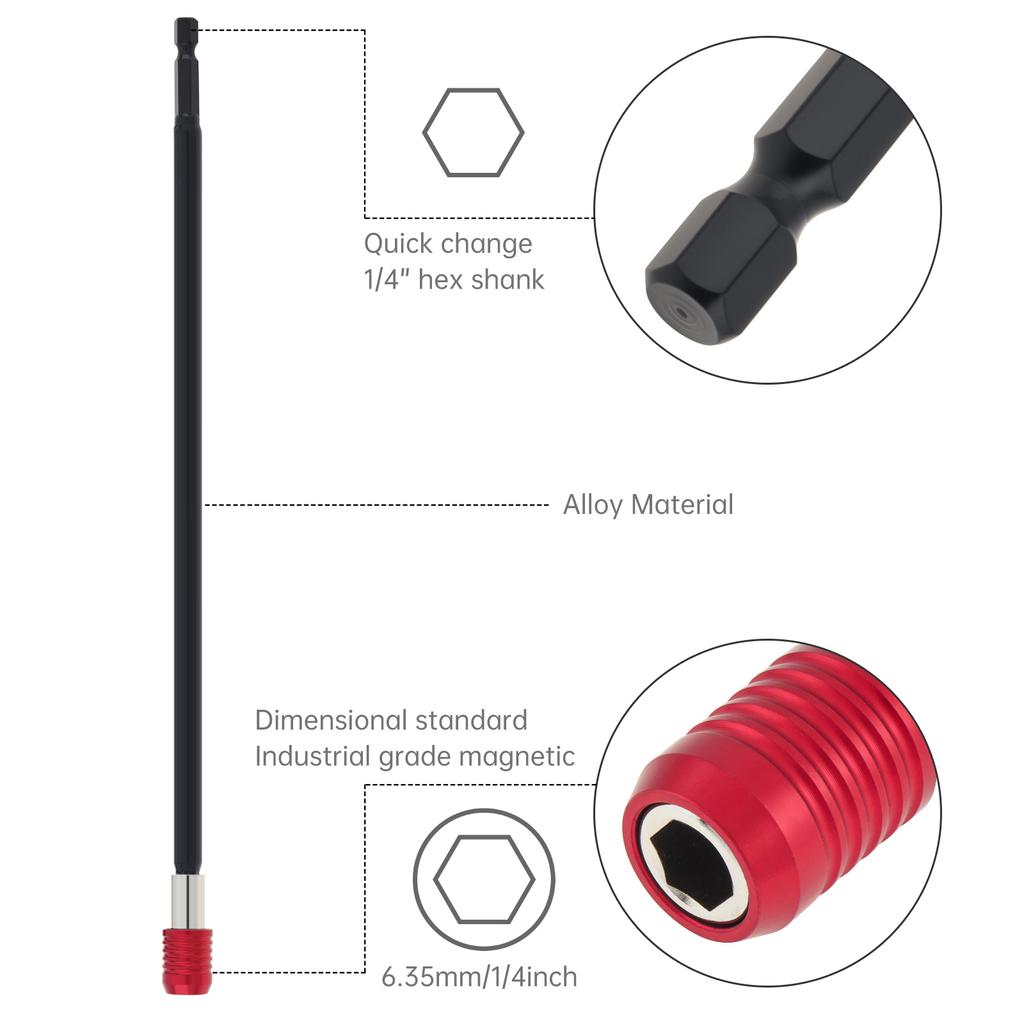 4 Pcs Magnetic Screwdriver Bit Holder Bar Set, Scalable 80-300mm Length, Quick Release 1/4 Inch Hex Adapter for Impact Driver Drill Bits Nuts Screws