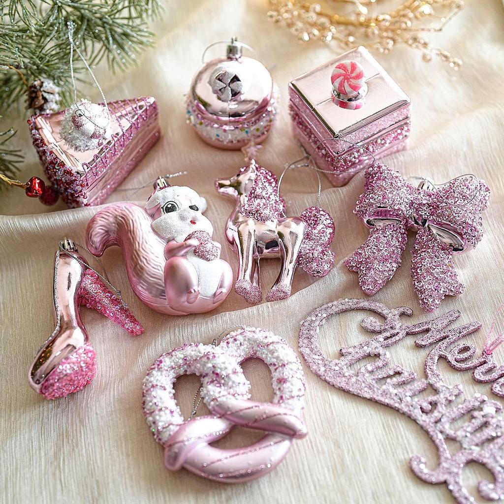 Pink Macaron Letter Pendant: Christmas Tree DIY Glitter Decor