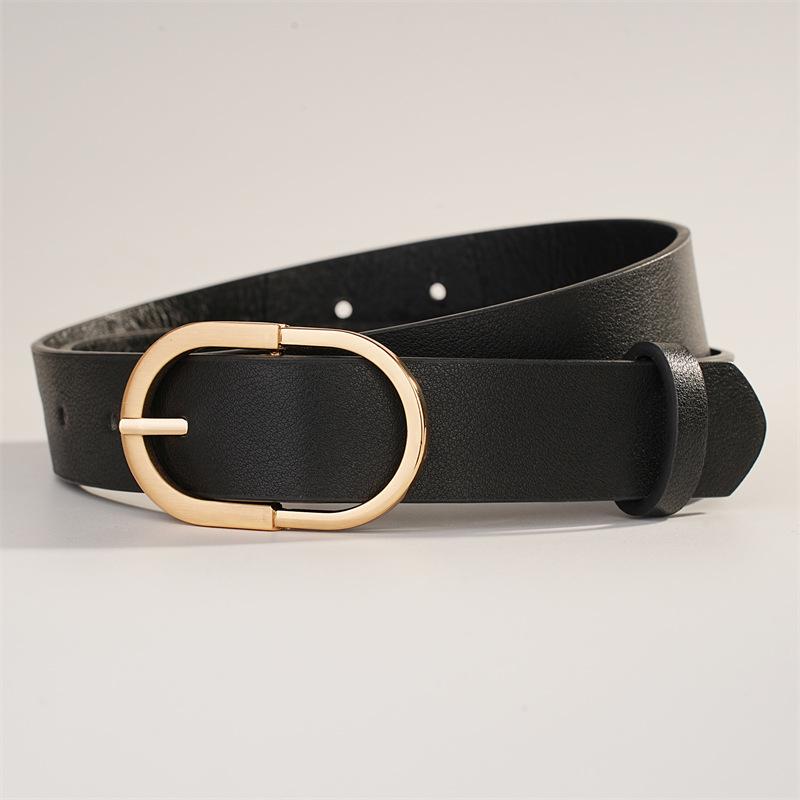 

Шикарный кожаный ремень с пряжкой-пином: Универсальный корейский стиль для повседневных и декоративных джинсов - Женский модный аксессуар чёрный