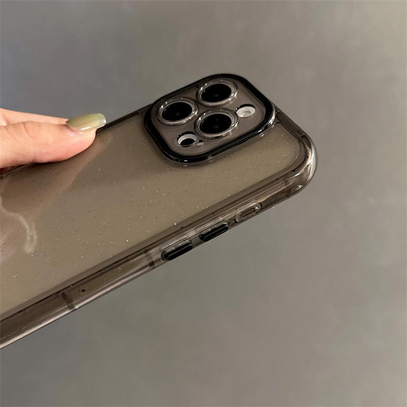 Enkelt Stil Transparent Glitter Skyddsfodral för IPhone 16 Plus 15 Pro Max 14 13 12 Promax Telefonskal Rundad Airbag Anti-Dropp Nytt Jelly Skal