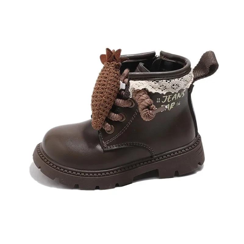 2024 Children Fashion Short Boots for Girls Winter New Korean Style Soft Bottom Anti-slippery Versatile Chic Casual Leather Shoe