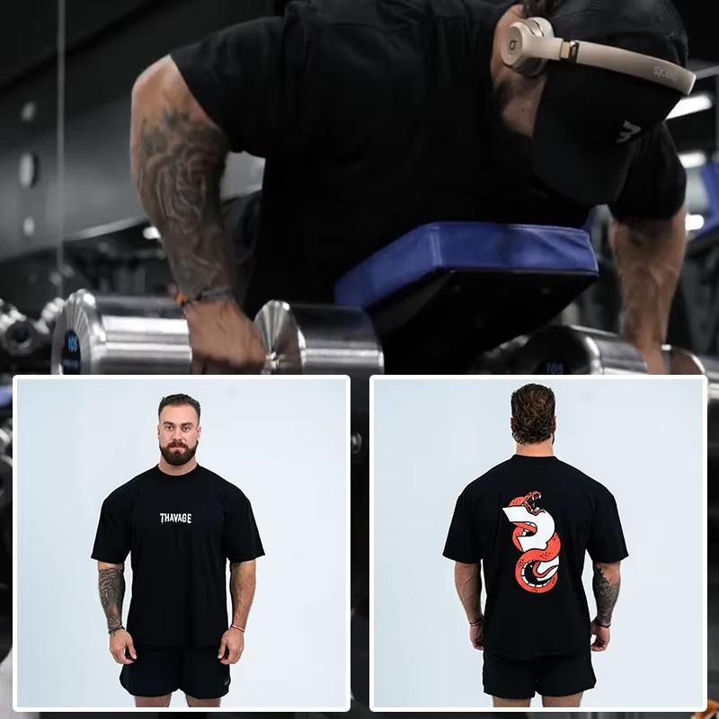 

2025 High-quality New Gym Fitness T-shirt Loose Oversized Cotton Men s Short Sleeved Fitness T-shirt Summer Training Jogging Top S