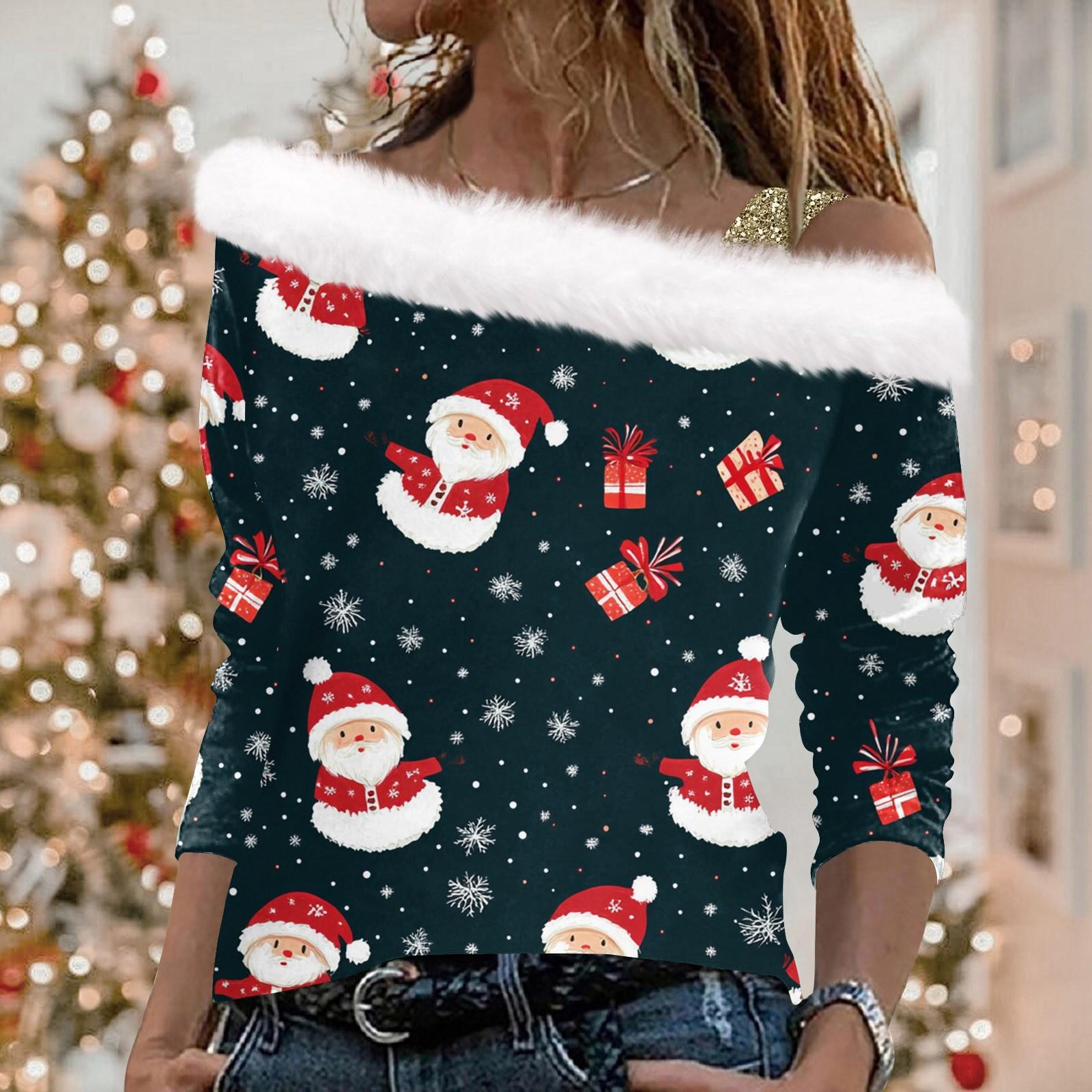 

Женский рождественский принт «Снежинка» с длинными рукавами из твила и воротником-пуловером XXL