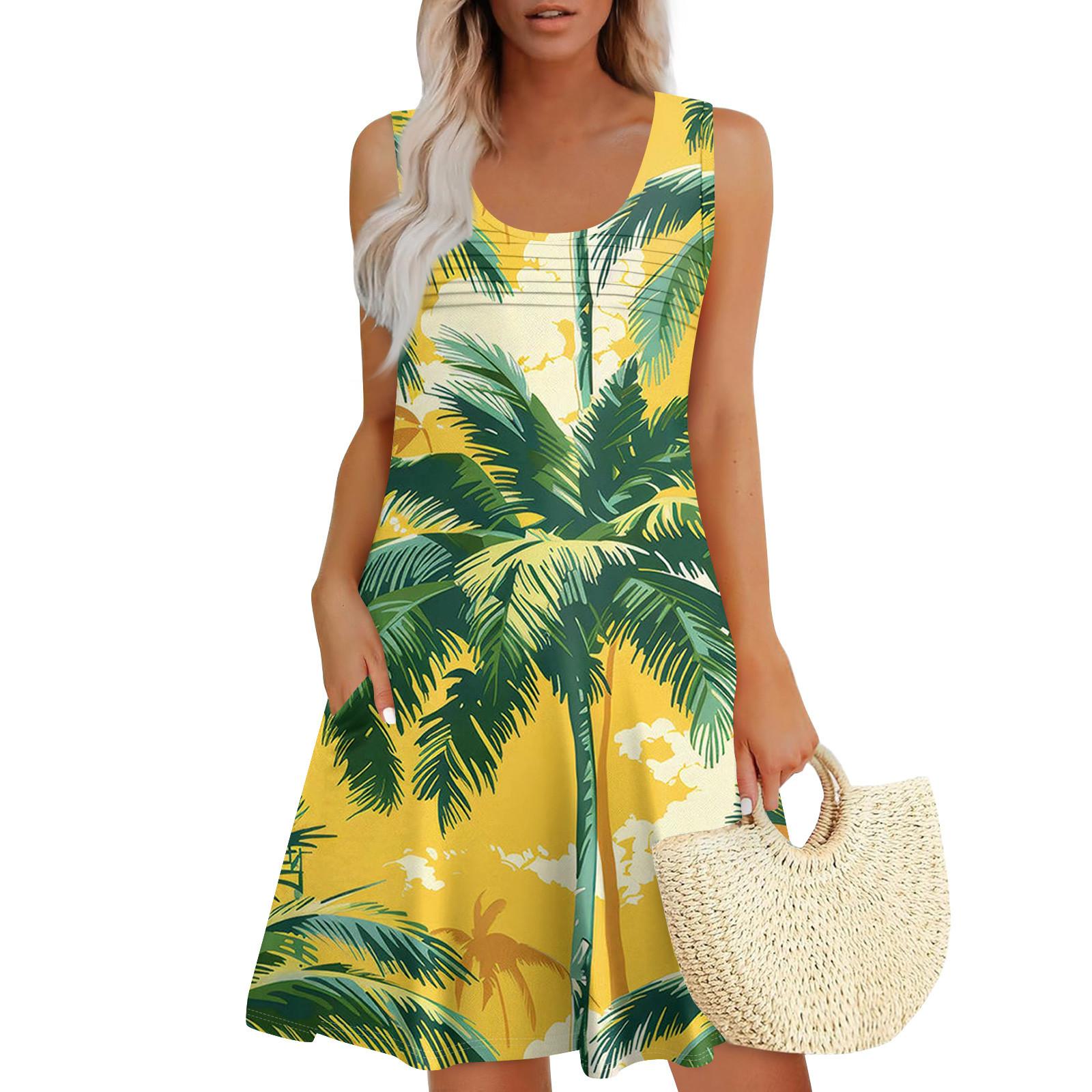 

Женские летние платья, свободные сарафаны без рукавов с U-образным вырезом и карманами XXL оранжевый