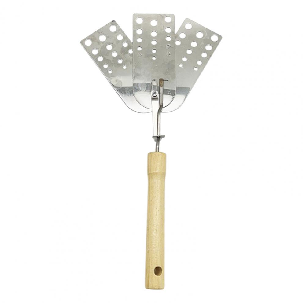 Прочная складная лопатка из нержавеющей стали, трехлезвийная канавочная лопатка с деревянной ручкой, из нержавеющей стали для барбекю