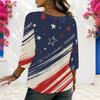 Women Plus Size Round Neck 3 4 Sleeve Star Stripe Printed Loose Blouse Navy Red White