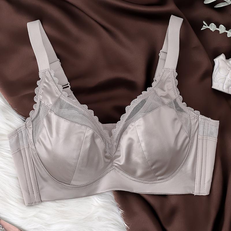High-End Satin Plus Size Anti-Sagging Bra with Side Support