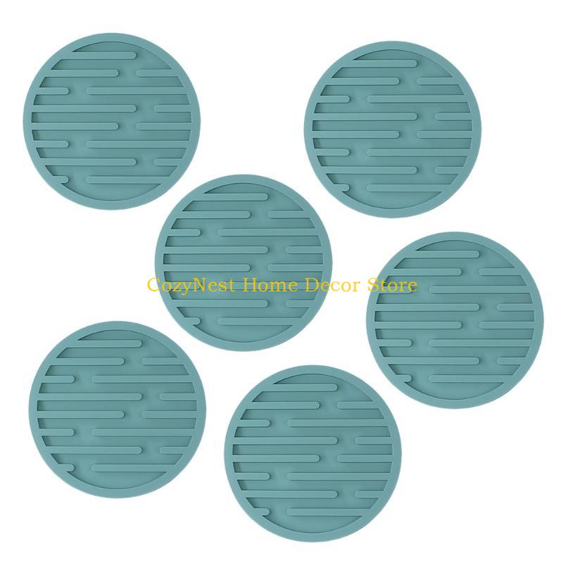 92MF 6Pcs Silicone Coasters Cup Mats Dining Decors Unique Round Drink Mats Silicone Texture Suitable for Household Use