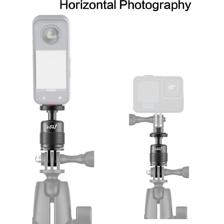 HSU Vertical Mount for GoPro, Aluminum 90 Degree Cold Shoe Direction Adapter, 1/4"-20 Screw Hole Tripod Mount for GoPro Hero 12/11/10/9/8/7/6, DJI